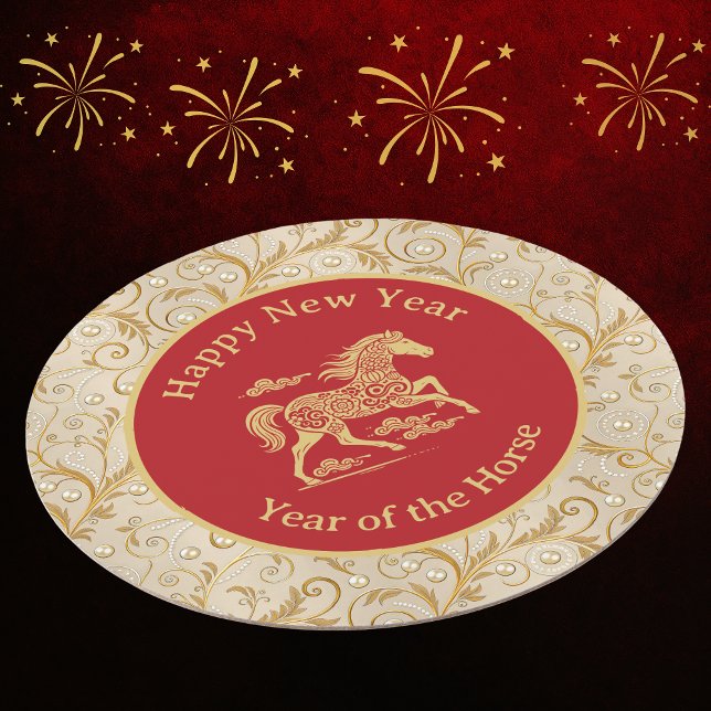 Posavasos Redondo De Papel Happy Chinese New Year of Horse Elegant Gold Red  (Subido por el creador)