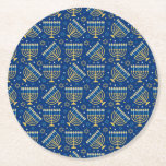 Posavasos Redondo De Papel Happy Hanukkah Jewish Star Menorah Blue Chanukah<br><div class="desc">Feliz Hanukkah,  Chanukah,  Menorah,  festival de luces,  estrella judía,  montaña rusa.</div>