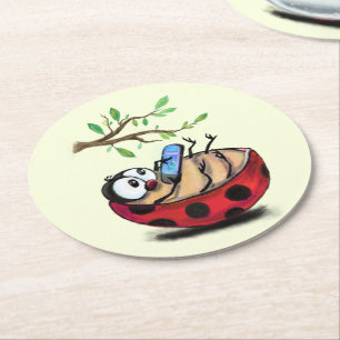 Posavasos Redondo De Papel Happy Ladybug Funny Paper Coaster - Personalizable