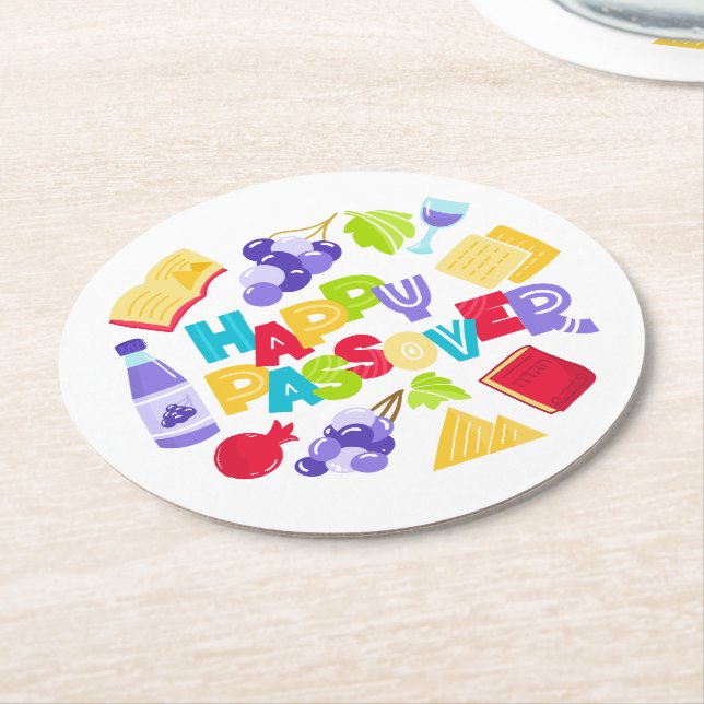 Posavasos Redondo De Papel Happy Passover Paper Coaster (En perspectiva)