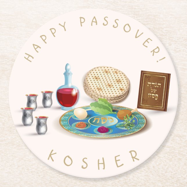Posavasos Redondo De Papel Happy Passover Plate Kosher Pesach (Anverso)