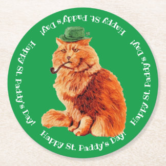Posavasos Redondo De Papel Happy St. Patrick's Day Lucky Cat Paper Coaster