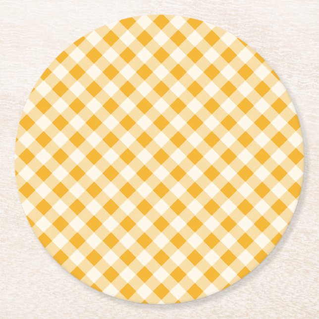 Posavasos Redondo De Papel Harvest Gold Gingham (Anverso)