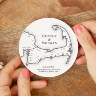 Posavasos Redondo De Papel Harwich Port MAMÁ al Boda Wychmere Beach Club