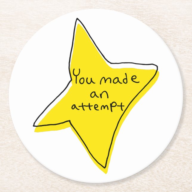 Posavasos Redondo De Papel Has Intentado. Estrella Amarilla (Anverso)