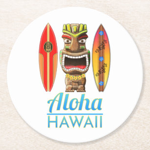 Posavasos Redondo De Papel Hawaiana Hawaii Tiki hawaiano que practica surf