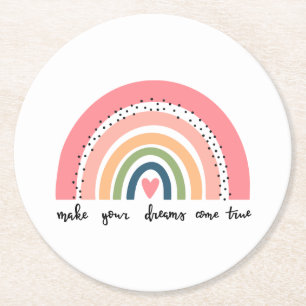 Posavasos Redondo De Papel Haz que tus sueños se vuelvan arcoiris
