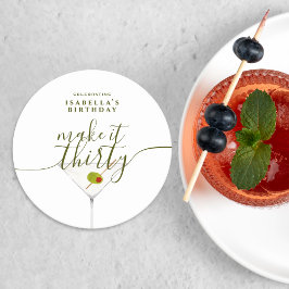 Posavasos Redondo De Papel Hazlo Treinta Martini 30 Fiesta de cumpleaños