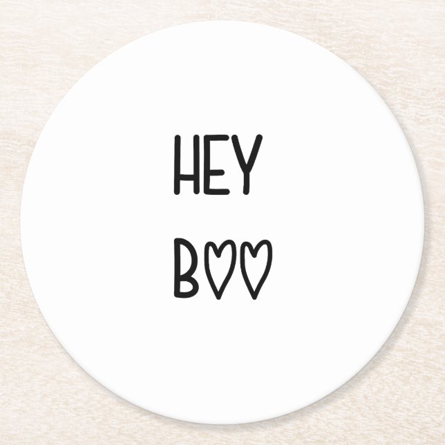 Posavasos Redondo De Papel Heart Typography Hey Boo (Anverso)