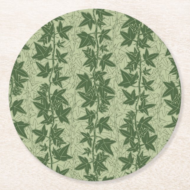 Posavasos Redondo De Papel Hedera Ivy Vines - patrón D_L verde botánico. (Anverso)