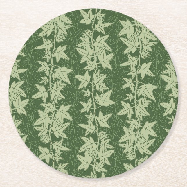 Posavasos Redondo De Papel Hedera Ivy Vines - patrón L_D verde botánico. (Anverso)