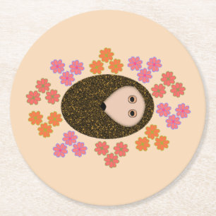 Posavasos Redondo De Papel Hedgehog y escayola de papel con flores
