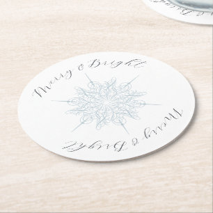 Posavasos Redondo De Papel Helado Blue Snowflake Merry & Bright