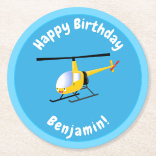Posavasos Redondo De Papel Helicóptero de personalizado alegre amarillo lindo