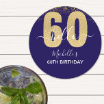Posavasos Redondo De Papel Hello 60! - Elegant 60th Birthday Woman<br><div class="desc">Hello 60! Invite your friends and family to celebrate the 60th birthday with this modern design. The design features a black background, the numbers thirty in faux pink glitter, with an elegant pink glitter background, elegant calligraphy script, a modern birthday template that's easy to personalize, Don't think about it and...</div>