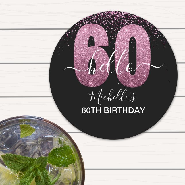 Posavasos Redondo De Papel Hello 60! - Modern 60th Birthday Woman (Subido por el creador)
