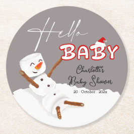 Posavasos Redondo De Papel Hello Baby Cute Snowman Baby Shower Paper Coaster