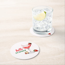 Posavasos Redondo De Papel Hello Summer | Strawberry Cocktail Paper Coaster