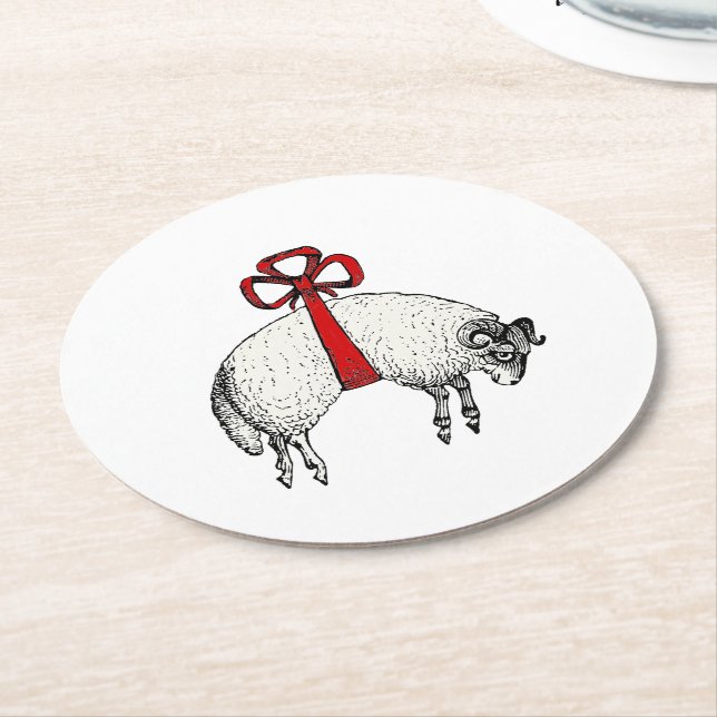 Posavasos Redondo De Papel Heraldic Bang Fleece Ram Sheep Escudo Emblem (En perspectiva)