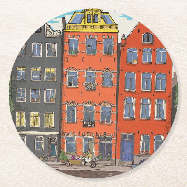 Posavasos Redondo De Papel Herengracht Canal Amsterdam Países Bajos (Anverso)