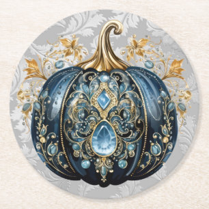 Posavasos Redondo De Papel Hermosa calabaza azul y dorada
