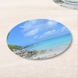 Posavasos Redondo De Papel Hermosa playa tropical turquesa