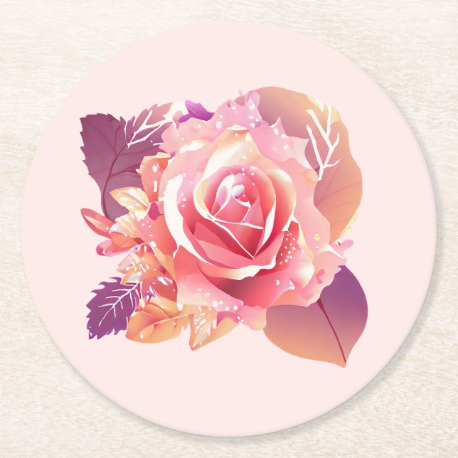 Posavasos Redondo De Papel Hermosa rosa rosa simple (Anverso)