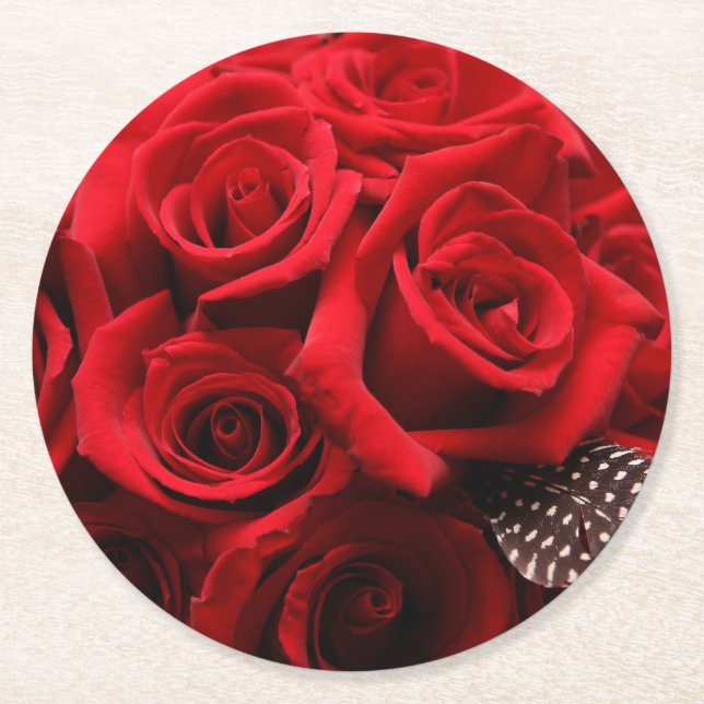 Posavasos Redondo De Papel Hermosas rosas rojas (Anverso)