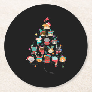 Posavasos Redondo De Papel Hermoso Árbol De Navidad De Gato Cubierto De Lluv