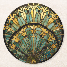 Posavasos Redondo De Papel Hermoso Art Deco Oro Verde Negro Elegante