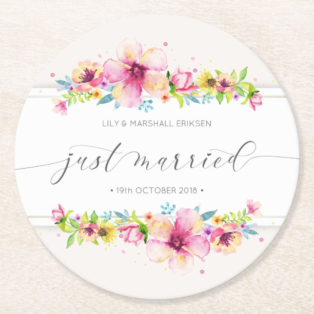 Posavasos Redondo De Papel Hermoso Boda recién casado | Papelera (Anverso)