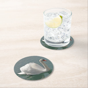 Posavasos Redondo De Papel Hermoso cisne blanco