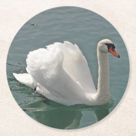 Posavasos Redondo De Papel Hermoso cisne blanco