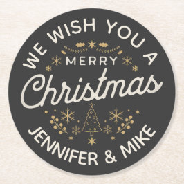 Posavasos Redondo De Papel Hermoso diseño vintage de Navidad