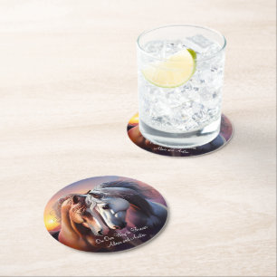 Posavasos Redondo De Papel Hermoso par de caballos por siempre aniversario