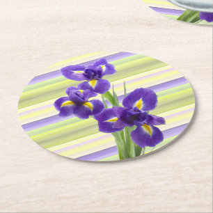 Posavasos Redondo De Papel Hermoso patrón de rayas de color iris morado