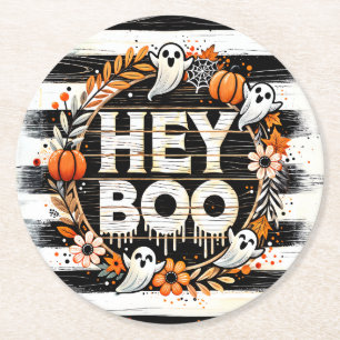 Posavasos Redondo De Papel Hey Boo Cute Fantasma Tema Halloween Fiesta Favor