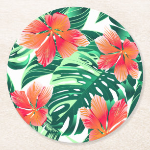 Posavasos Redondo De Papel hibisco naranja tropical