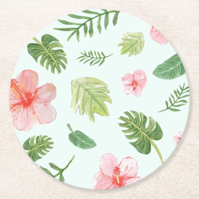 Posavasos Redondo De Papel Hibisco Tropical (Anverso)