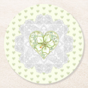 Posavasos Redondo De Papel Hibisco y encaje BLANCO