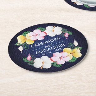 Posavasos Redondo De Papel Hibiscus Hawaiano Boda Floral Tropical