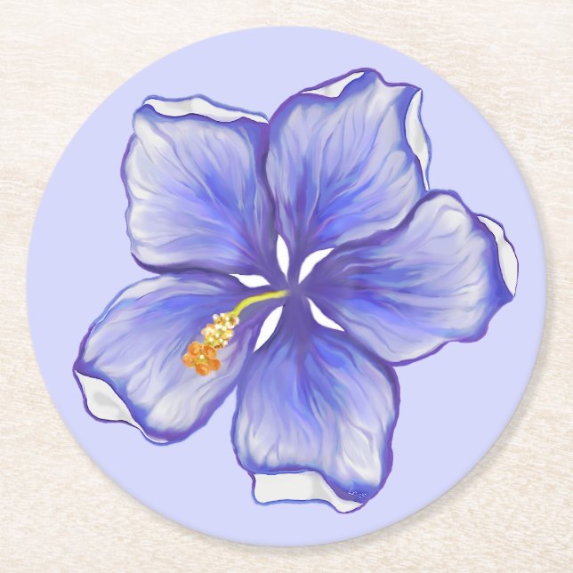 Posavasos Redondo De Papel Hibiscus & lace BLUE (Anverso)