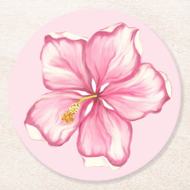 Posavasos Redondo De Papel Hibiscus & lace PINK (Anverso)