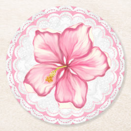 Posavasos Redondo De Papel Hibiscus & lace PINK