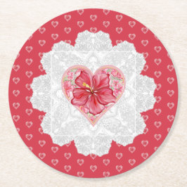 Posavasos Redondo De Papel Hibiscus & lace RED
