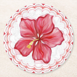 Posavasos Redondo De Papel Hibiscus & lace RED