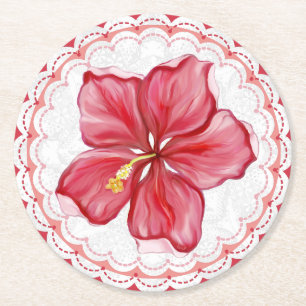 Posavasos Redondo De Papel Hibiscus & lace RED