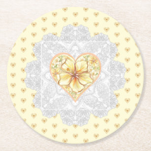 Posavasos Redondo De Papel Hibiscus & lace YELLOW