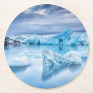 Posavasos Redondo De Papel Hielo y nieve Laguna Jokulsarlon, Islandia