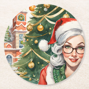 Posavasos Redondo De Papel Hipster Sra. Claus Coaster